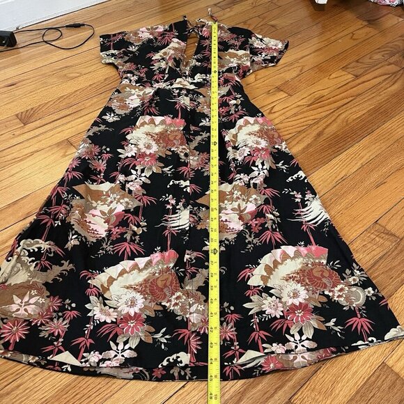 Current/Elliott The Retro Floral Print Linen Midi Open Back Dress Size 1 - Picture 8 of 9